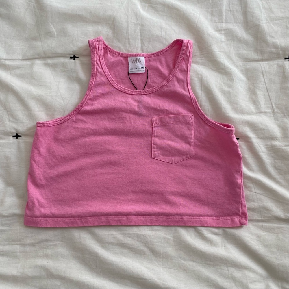 Zara Girls Cropped Bubble Gum Pink Active Tank Top Size 10 NWOT
